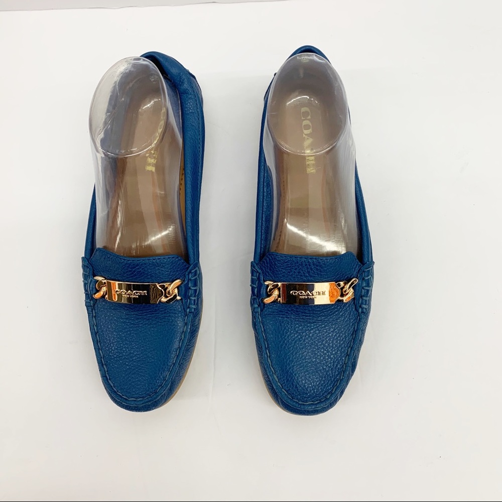 SOLD Coach Olive Driving Loafer Blue Leather Gold - Picture 3 of 6